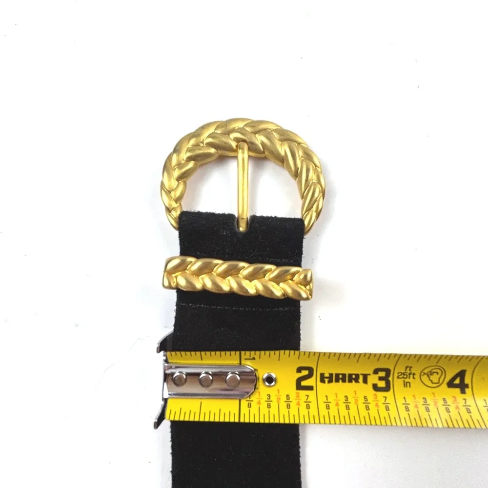 VTG Anne Klein Calderon Belt Womens L Black Leather Suede Gold Braided Mob Wife